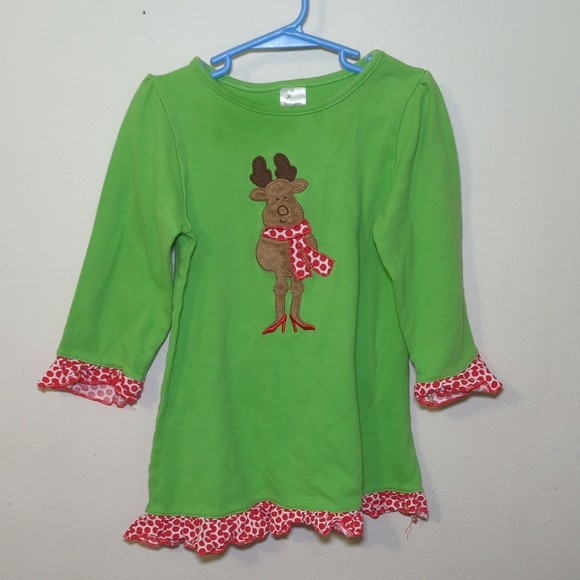 Beehave Sassy Reindeer Christmas Dress Green + Red Polka Dot Girls Size 4T - Picture 1 of 4